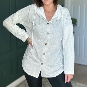 Button front mixed material top